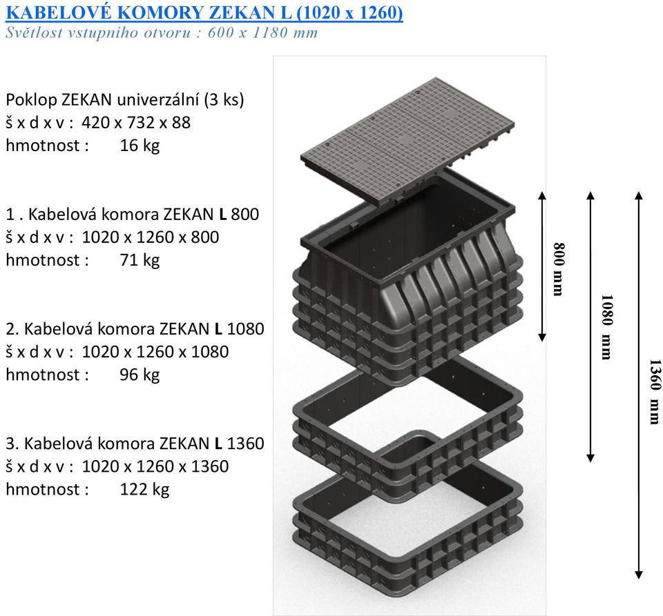 Kabelová komora ZEKAN L 800 š x d x v : 1020 x 1260 x 800 hmotnost : 71 kg 2.