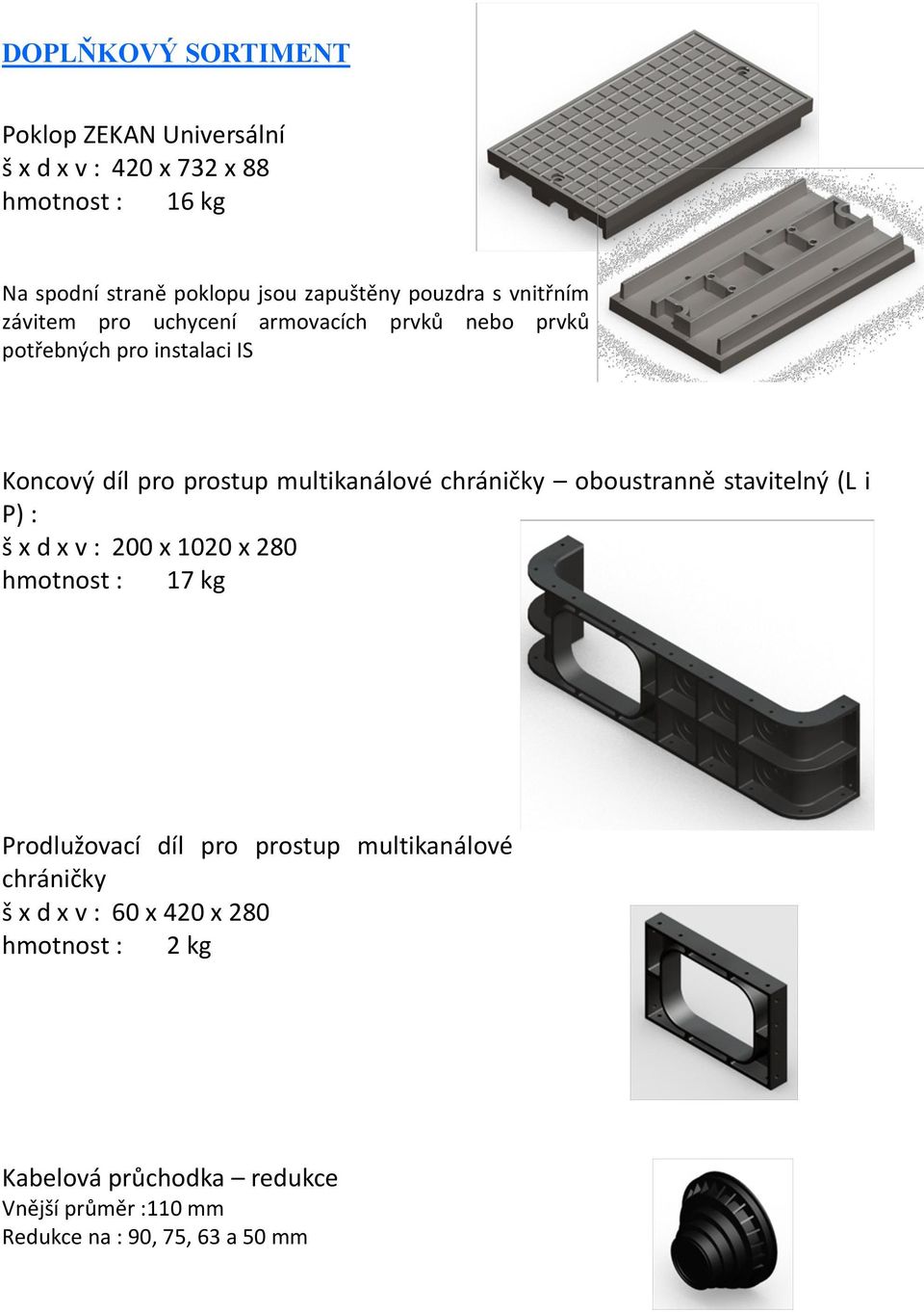 oboustranně stavitelný (L i P) : š x d x v : 200 x 1020 x 280 hmotnost : 17 kg Prodlužovací díl pro prostup