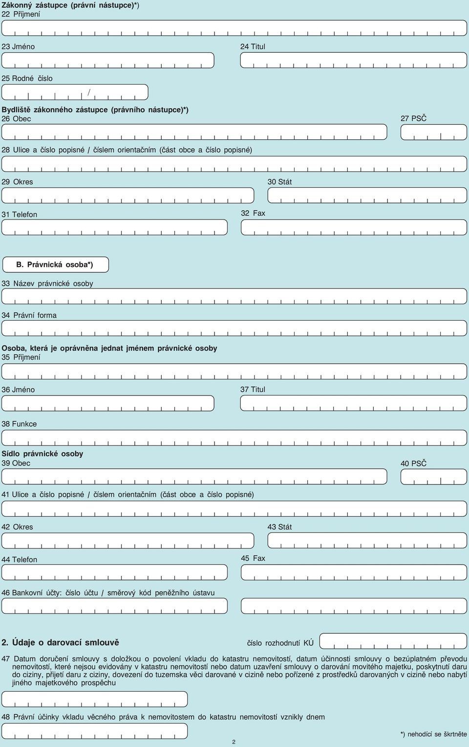 Právnická osoba*) 33 Název právnické osoby 34 Právní forma Osoba, která je oprávněna jednat jménem právnické osoby 35 Příjmení 36 Jméno 37 Titul 38 Funkce Sídlo právnické osoby 39 Obec 40 PSČ 41