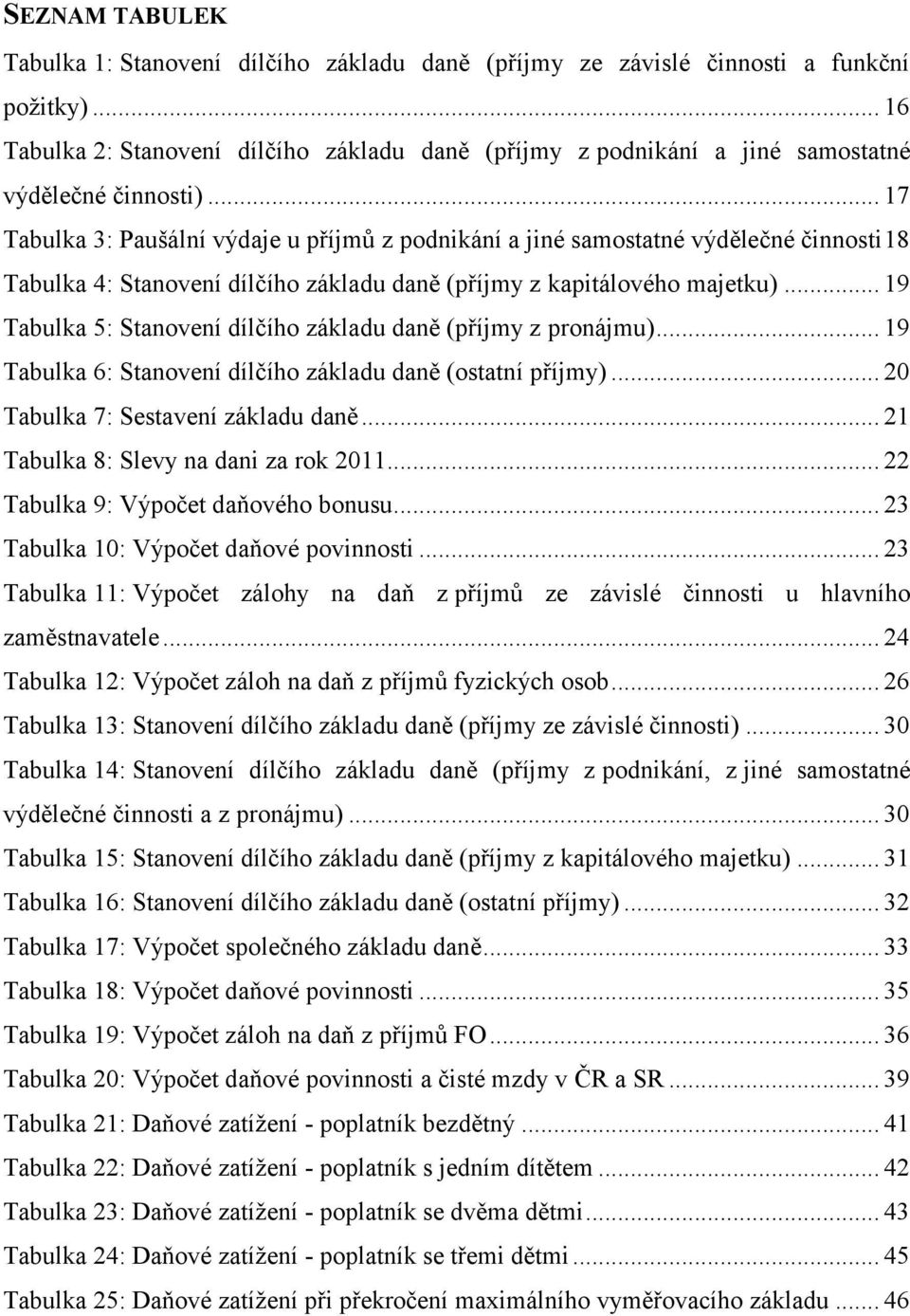 .. 17 Tabulka 3: Paušální výdaje u příjmů z podnikání a jiné samostatné výdělečné činnosti 18 Tabulka 4: Stanovení dílčího základu daně (příjmy z kapitálového majetku).