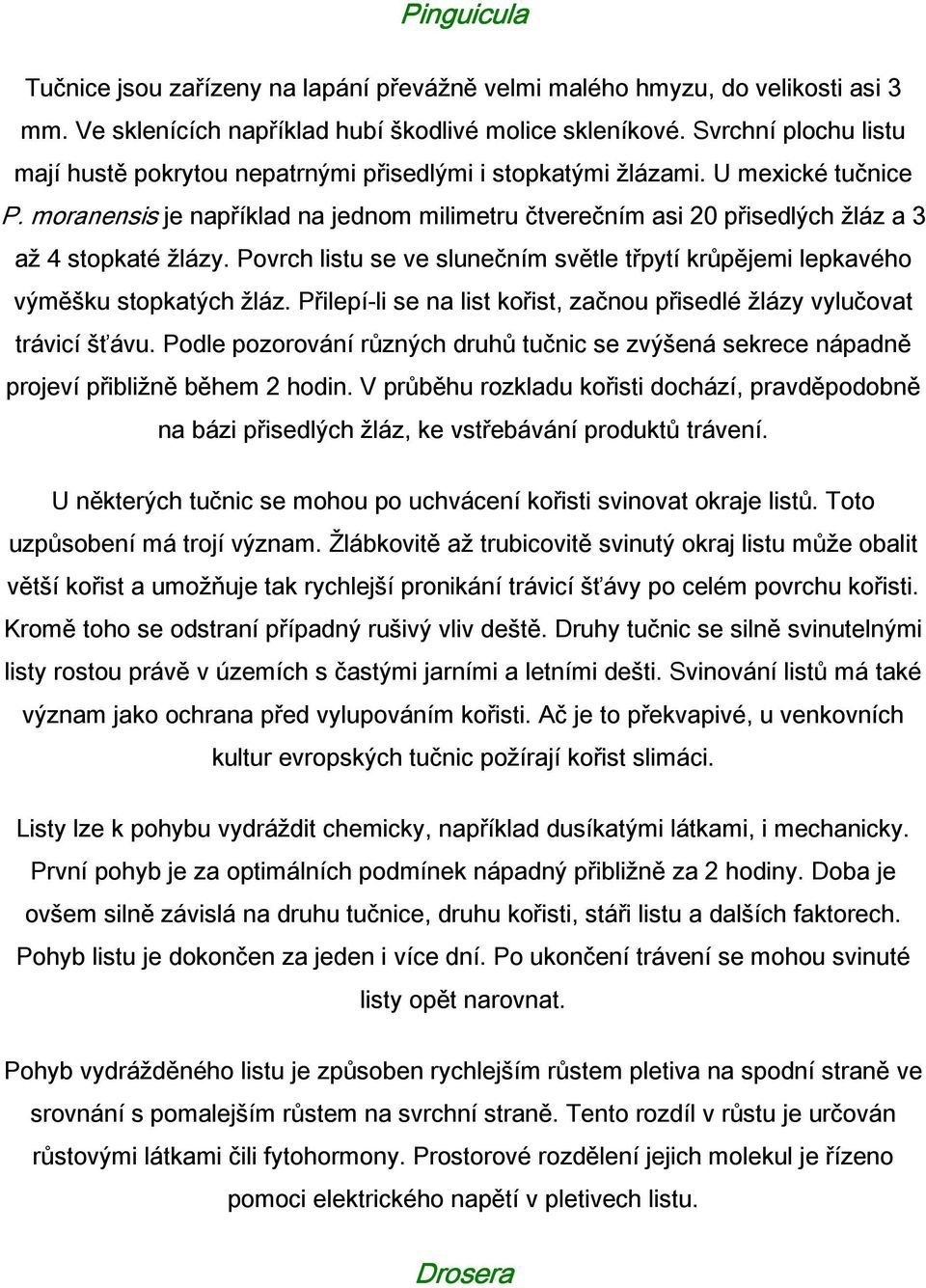 moranensis je například na jednom milimetru čtverečním asi 20 přisedlých žláz a 3 až 4 stopkaté žlázy. Povrch listu se ve slunečním světle třpytí krůpějemi lepkavého výměšku stopkatých žláz.