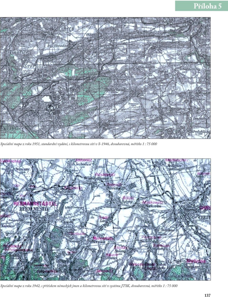 000 Speciální mapa z roku 1942, s přítiskem německých jmen