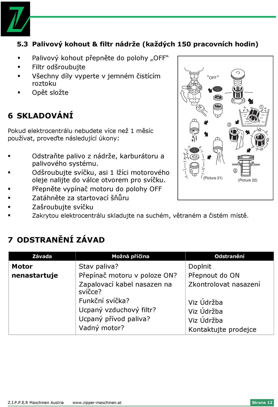 3 Odšroubujte svíčku, asi 1 lžíci motorového (Picture 21) oleje nalijte do válce otvorem pro svíčku.