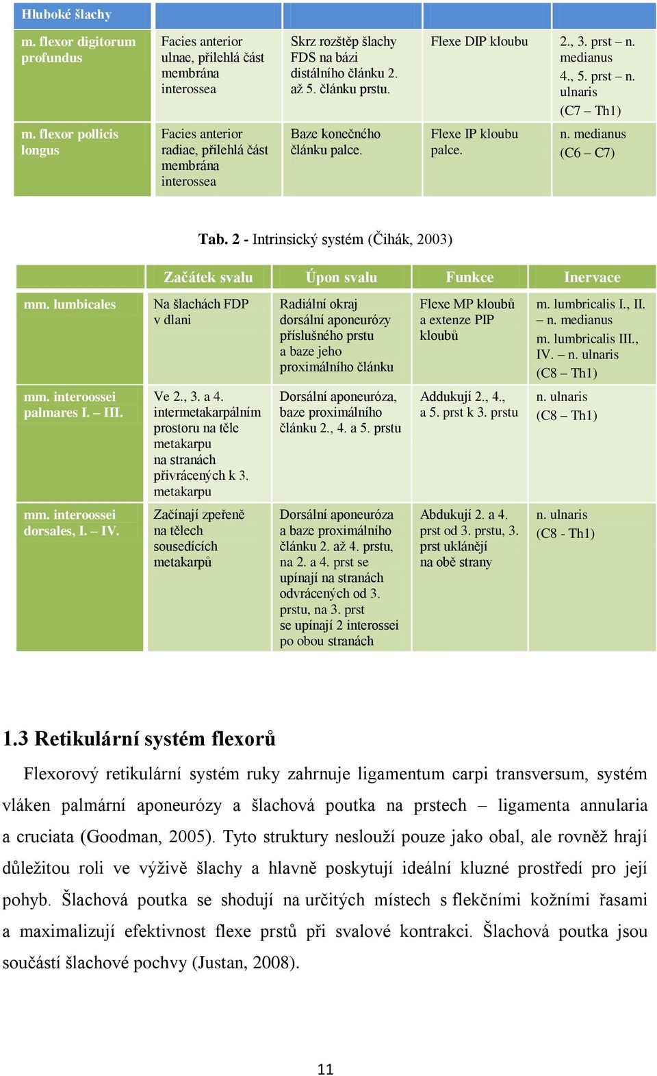 2 - Intrinsický systém (Čihák, 2003) Začátek svalu Úpon svalu Funkce Inervace mm.