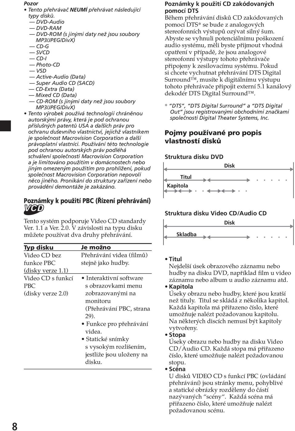jsou soubor MP3/JPEG/DivX) Tento výrobek používá technologii chráněnou autorskými práv, která je pod ochranou příslušných patentů USA a dalších práv pro ochranu duševního vlastnictví, jejichž