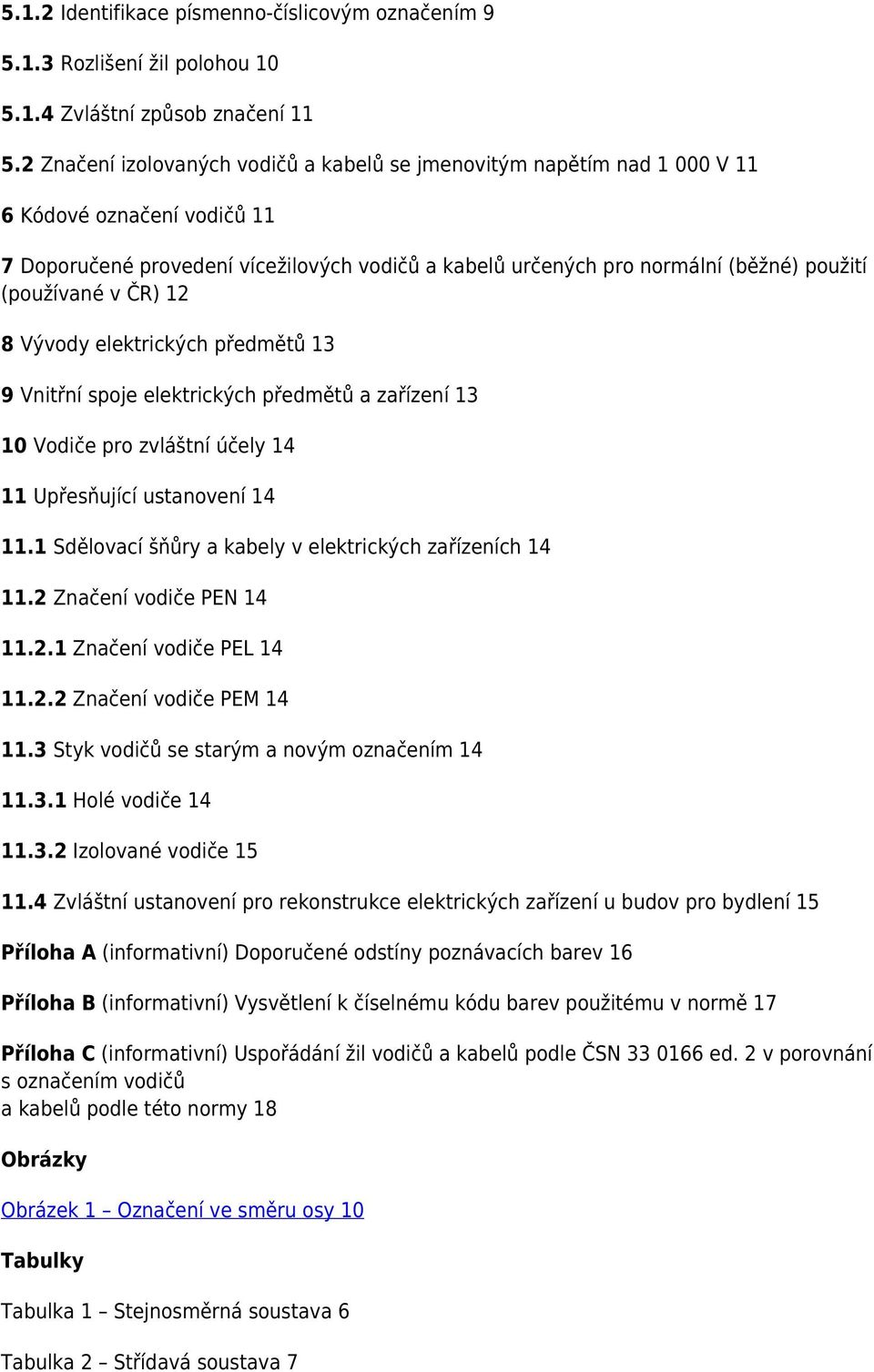 (používané v ČR) 12 8 Vývody elektrických předmětů 13 9 Vnitřní spoje elektrických předmětů a zařízení 13 10 Vodiče pro zvláštní účely 14 11 Upřesňující ustanovení 14 11.