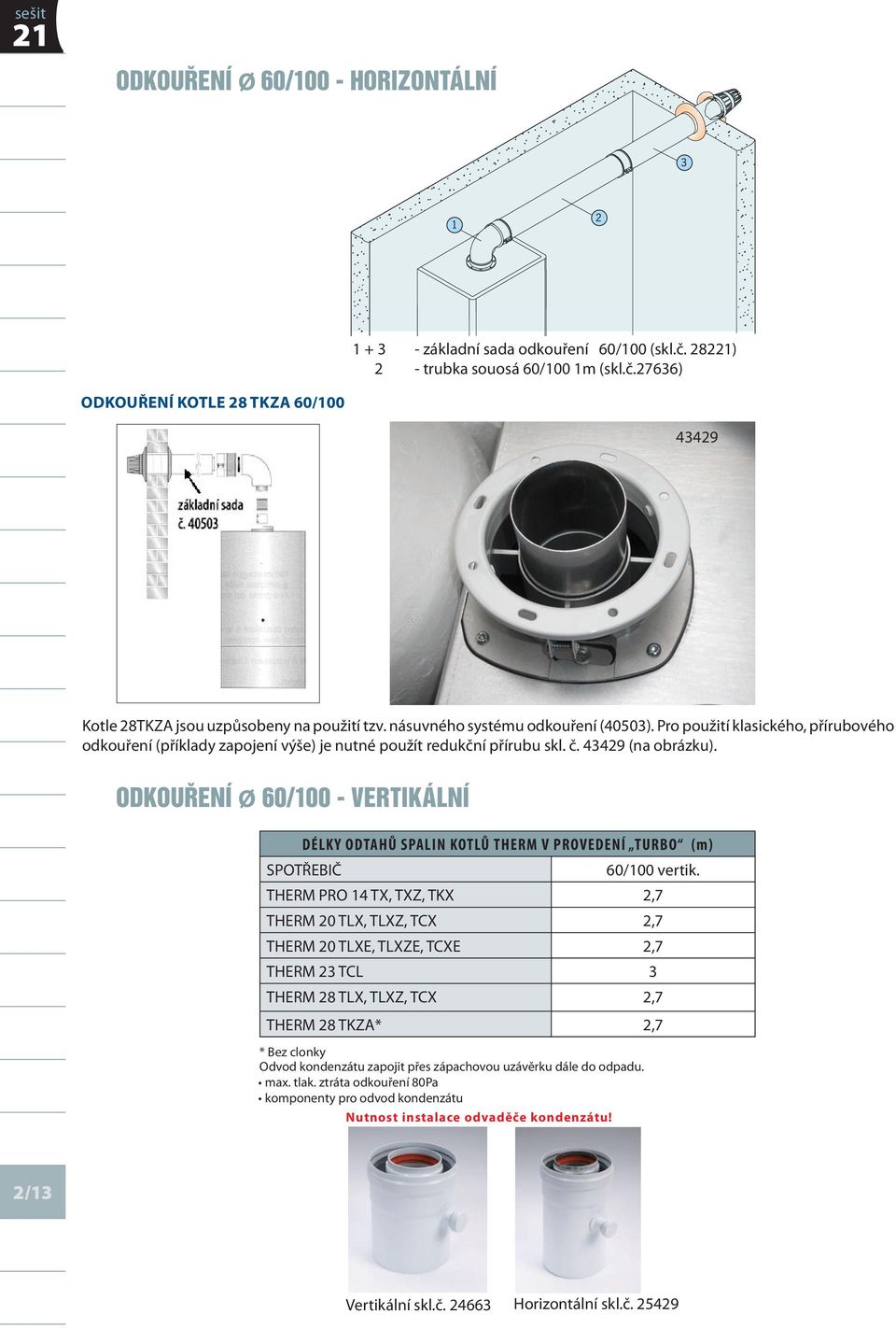 Odkouření ø 60/00 - vertikální DÉLKY ODTAHŮ SPALIN KOTLŮ THERM V PROVEDENÍ TURBO (m) 60/00 vertik.