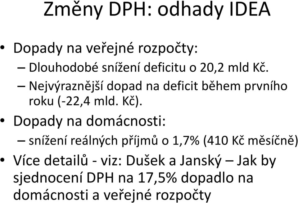 Dopady na domácnosti: snížení reálných příjmů o 1,7% (410 Kč měsíčně) Více detailů -