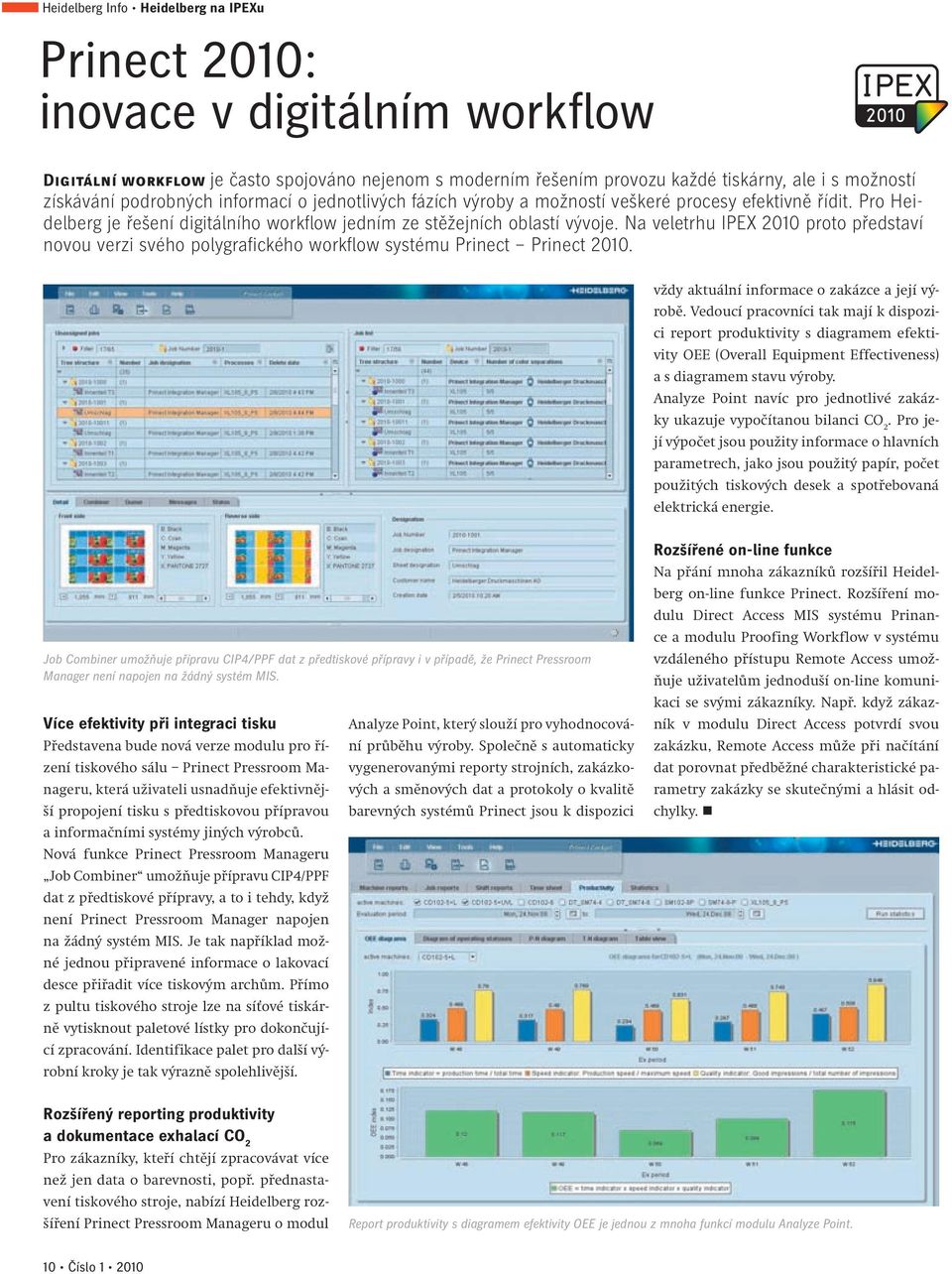 Na veletrhu IPEX 2010 proto představí novou verzi svého polygrafického workflow systému Prinect Prinect 2010. vždy aktuální informace o zakázce a její výrobě.