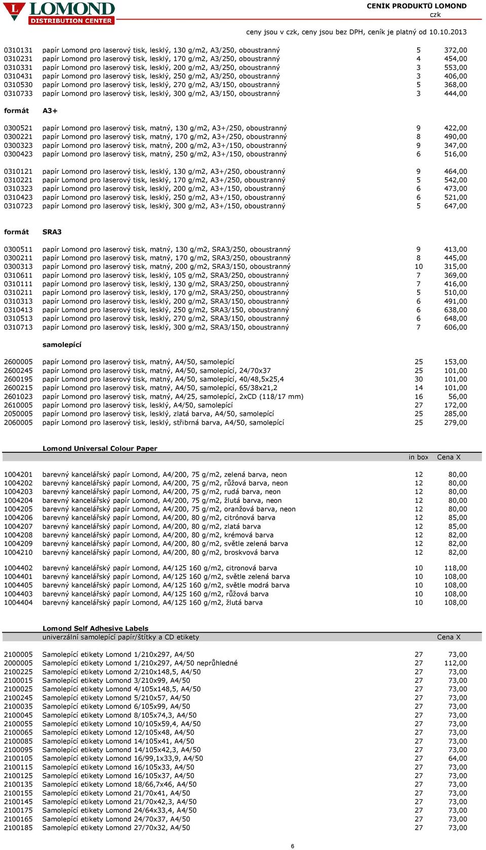 270 g/m2, A3/150, oboustranný 5 368,00 0310733 papír Lomond pro laserový tisk, lesklý, 300 g/m2, A3/150, oboustranný 3 444,00 A3+ 0300521 papír Lomond pro laserový tisk, matný, 130 g/m2, A3+/250,