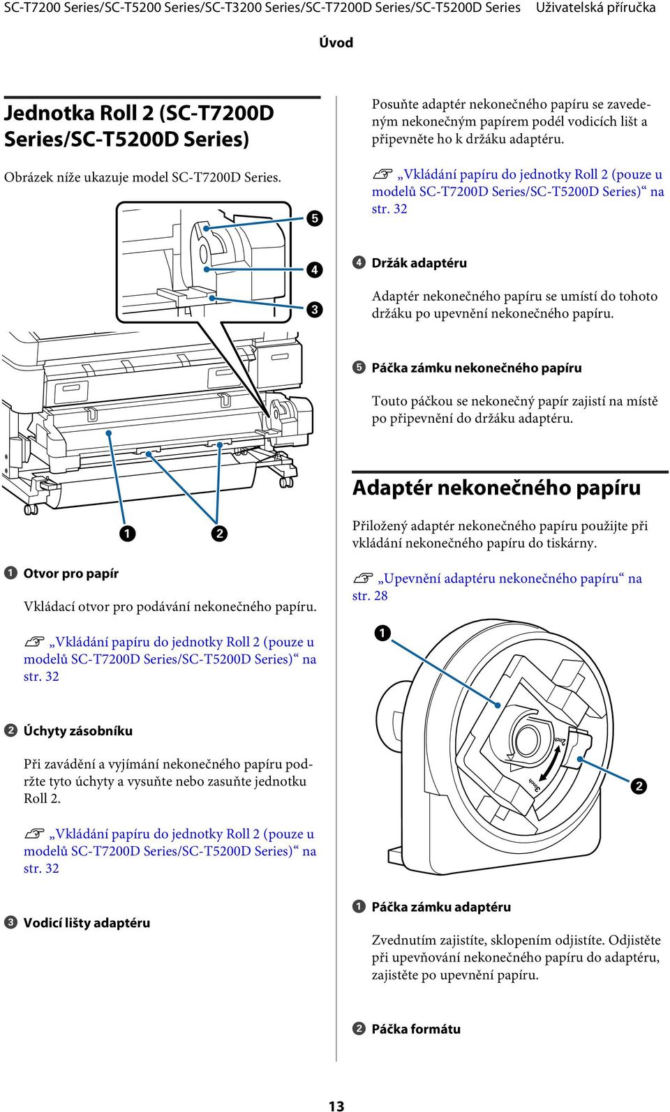 U Vkládání papíru do jednotky Roll 2 (pouze u modelů SC-T7200D Series/SC-T5200D Series) na str.
