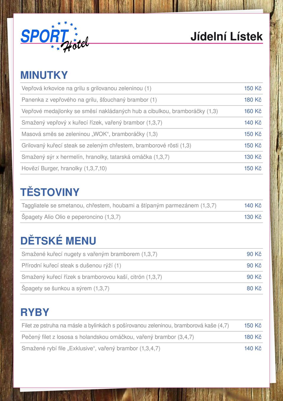 x hermelín, hranolky, tatarská omáčka (1,3,7) Hovězí Burger, hranolky (1,3,7,10) 160 Kč 140 Kč 1 1 1 1 TĚSTOVINY Taggliatele se smetanou, chřestem, houbami a štípaným parmezánem (1,3,7) Špagety Alio