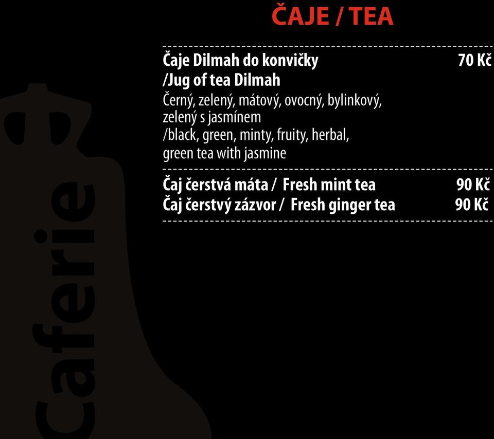 /black, green, minty, fruity, herbal, green tea with jasmine Čaj