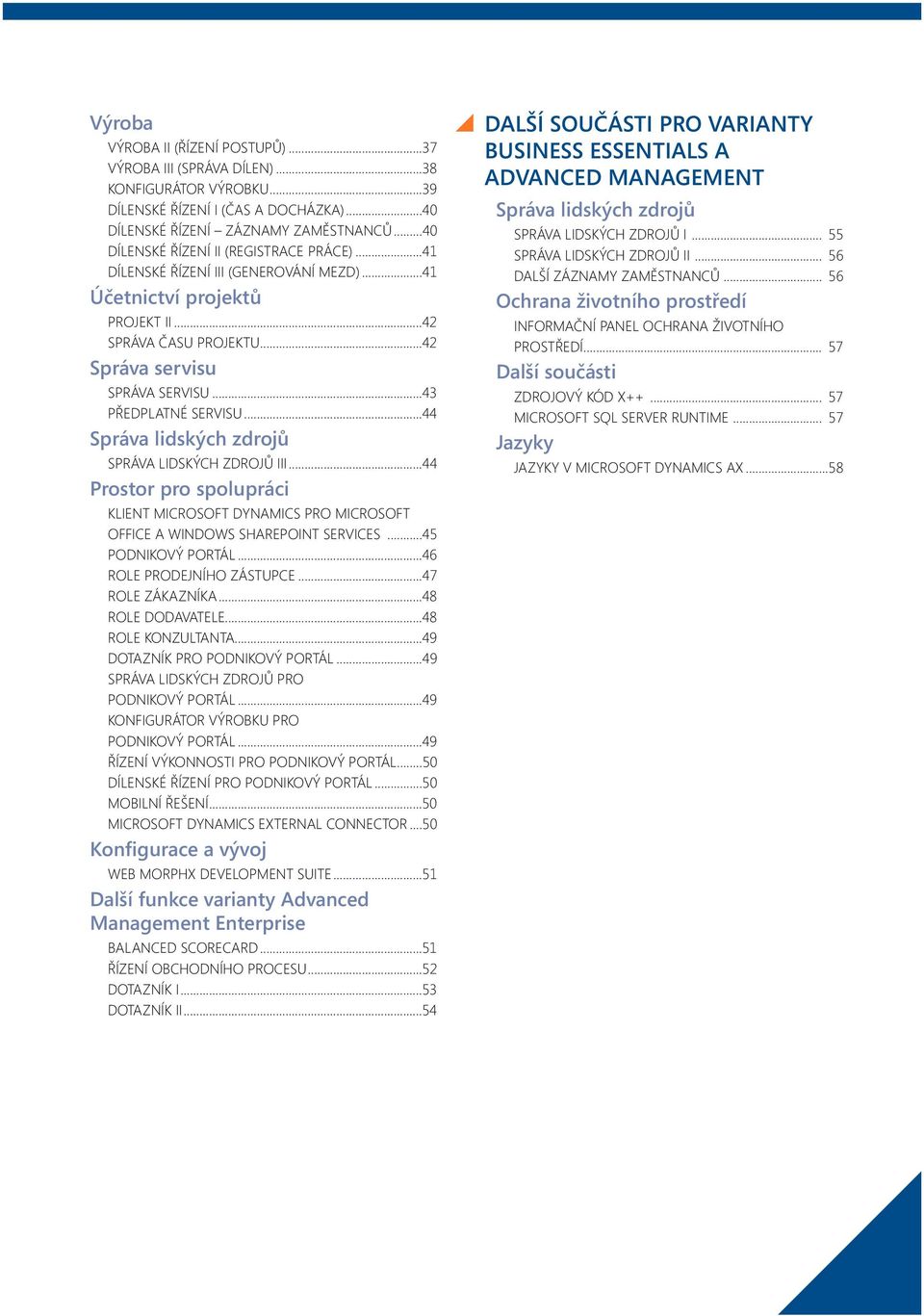 ..43 PŘEDPLATNÉ SERVISU...44 Správa lidských zdrojů SPRÁVA LIDSKÝCH ZDROJŮ III...44 Prostor pro spolupráci KLIENT MICROSOFT DYNAMICS PRO MICROSOFT OFFICE A WINDOWS SHAREPOINT SERVICES.