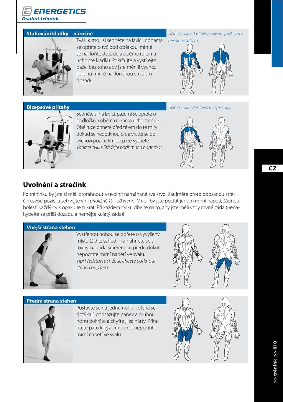 Účinek cviku: Posilnění svalstva paží, zad a břišního svalstva Bicepsové přítahy Sedněte si na lavici, pažemi se opřete o podložku a oběma rukama uchopte činku.