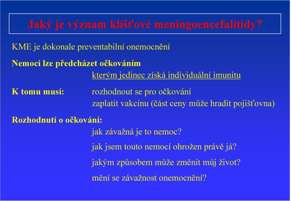 individuální imunitu K tomu musí: rozhodnout se pro očkování zaplatit vakcínu (část ceny může hradit