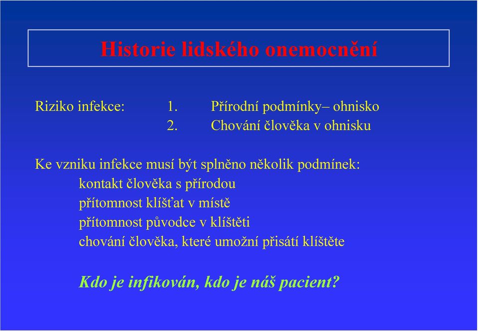 kontakt člověka s přírodou přítomnost klíšťat v místě přítomnost původce v