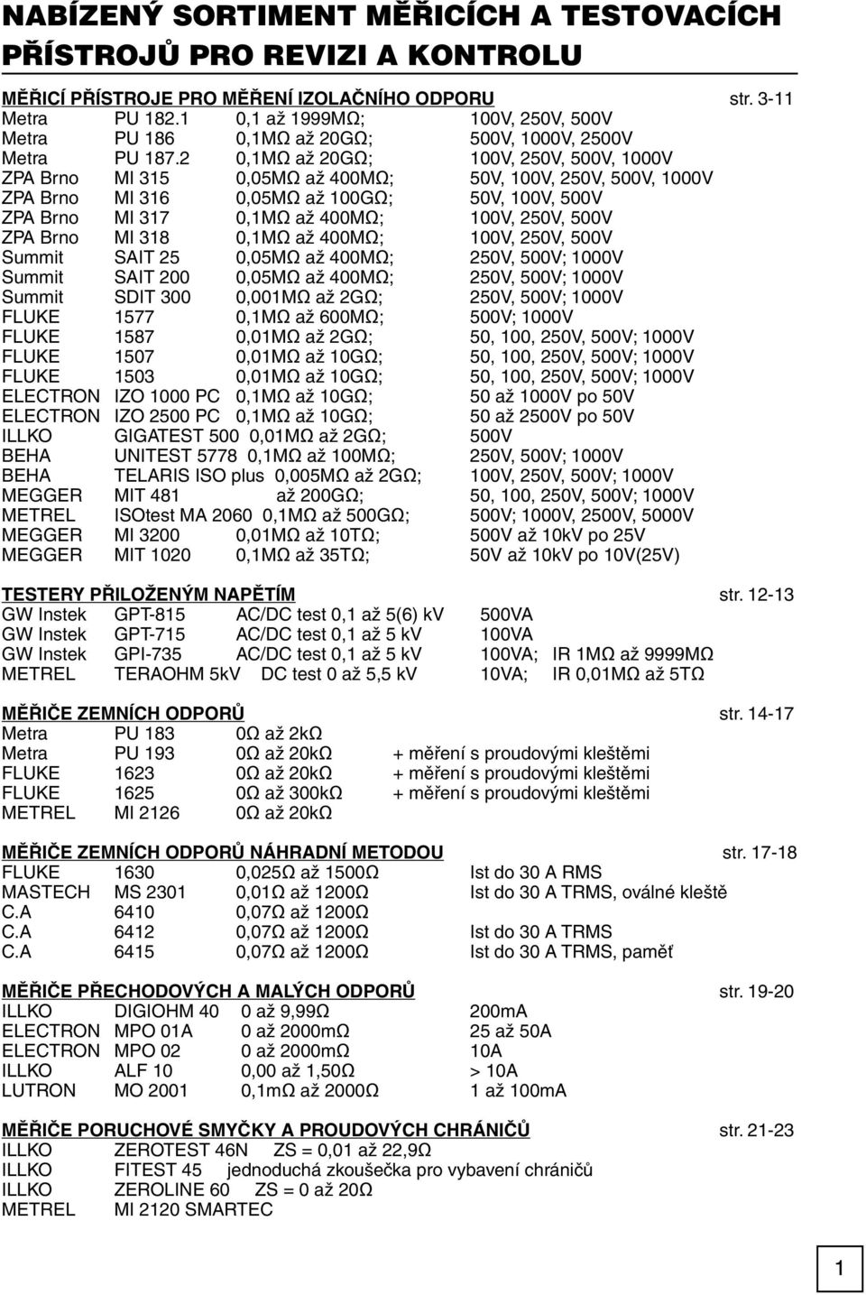 2 0,1MΩ až 20GΩ; 100V, 250V, 500V, 1000V ZPA Brno MI 315 0,05MΩ až 400MΩ; 50V, 100V, 250V, 500V, 1000V ZPA Brno MI 316 0,05MΩ až 100GΩ; 50V, 100V, 500V ZPA Brno MI 317 0,1MΩ až 400MΩ; 100V, 250V,