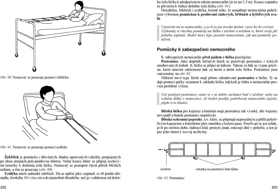Upozorni na to nemocného, a je-li to jen trochu možné, vyzvi ho ke cvičení. Vyzkoušej si všechny pomůcky na lůžku v učebně a uvědom si, které svaly při pohybu zapínáš.