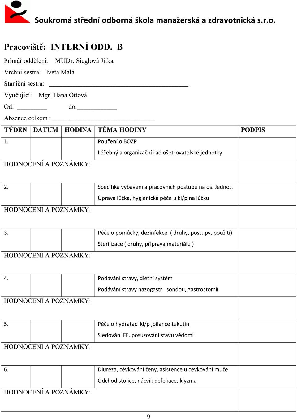 Specifika vybavení a pracovních postupů na oš. Jednot. Úprava lůžka, hygienická péče u kl/p na lůžku 3.