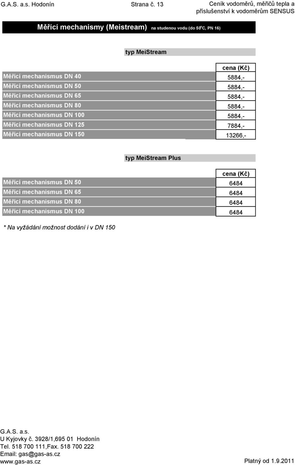 DN 40 Měřící mechanismus DN 50 Měřící mechanismus DN 65 Měřící mechanismus DN 80 Měřící mechanismus DN 100 Měřící mechanismus DN 125