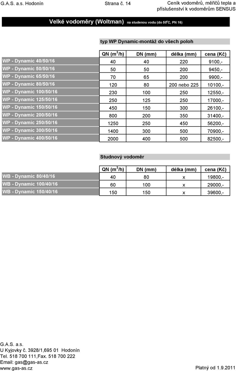 WP - Dynamic 80/50/16 WP - Dynamic 100/50/16 WP - Dynamic 125/50/16 WP - Dynamic 150/50/16 WP - Dynamic 200/50/16 WP - Dynamic 250/50/16 WP - Dynamic 300/50/16 WP - Dynamic 400/50/16 QN (m 3 /h) DN