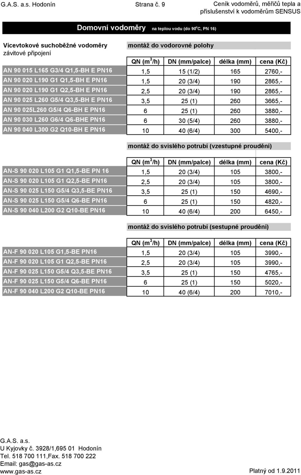 PN16 AN 90 020 L190 G1 Q2,5-BH E PN16 AN 90 025 L260 G5/4 Q3,5-BH E PN16 AN 90 025L260 G5/4 Q6-BH E PN16 AN 90 030 L260 G6/4 Q6-BHE PN16 AN 90 040 L300 G2 Q10-BH E PN16 montáž do vodorovné polohy QN