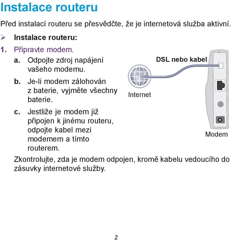 Je-li modem zálohován z baterie, vyjměte všechny baterie. Internet c.