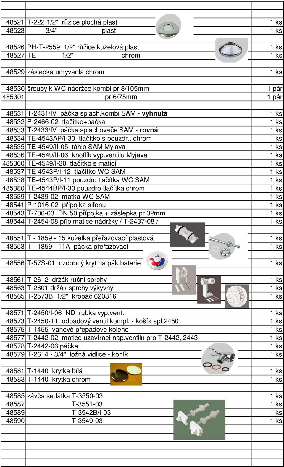 kombi SAM - vyhnutá 1 ks 48532 P-2466-02 tlačítko+páčka 1 ks 48533 T-2433/IV páčka splachovače SAM - rovná 1 ks 48534 TE-4543AP/I-30 tlačítko s pouzdr.