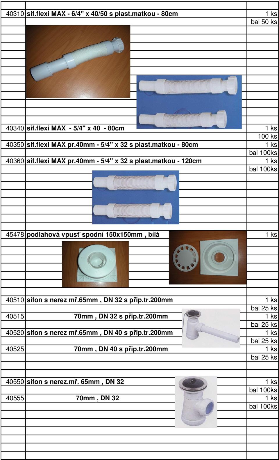 65mm, DN 32 s přip.tr.200mm 1 ks bal 25 ks 40515 70mm, DN 32 s přip.tr.200mm 1 ks bal 25 ks 40520 sifon s nerez mř.65mm, DN 40 s přip.tr.200mm 1 ks bal 25 ks 40525 70mm, DN 40 s přip.