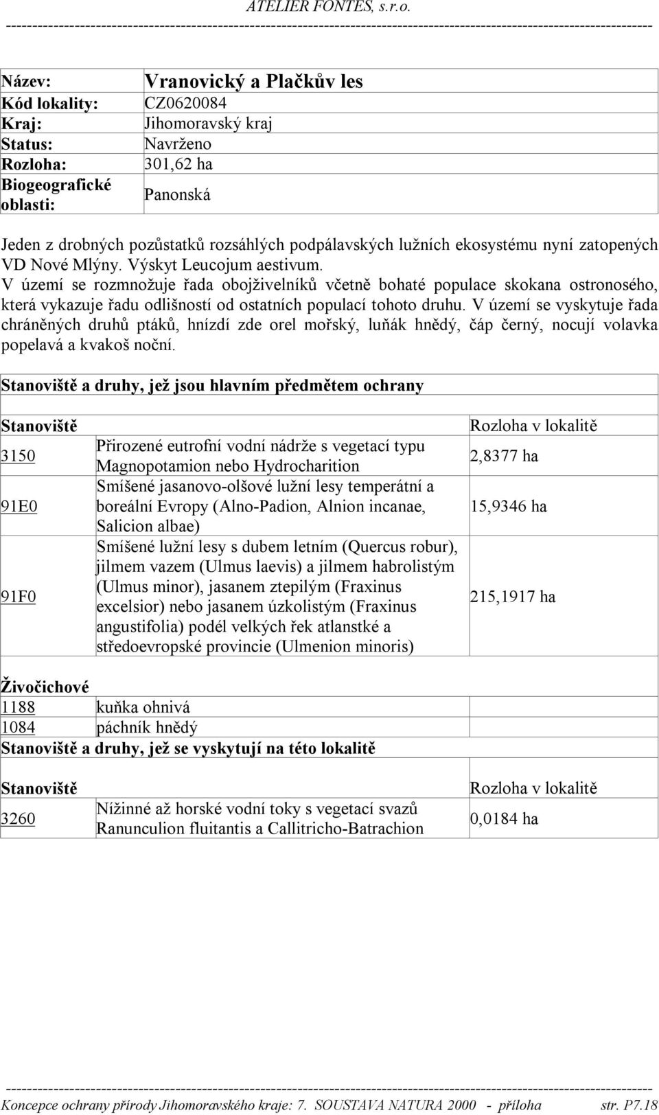 V území se vyskytuje řada chráněných druhů ptáků, hnízdí zde orel mořský, luňák hnědý, čáp černý, nocují volavka popelavá a kvakoš noční.