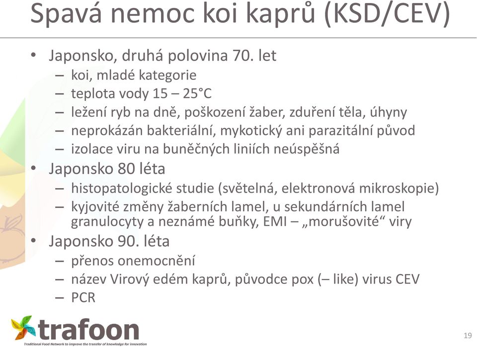 mykotický ani parazitální původ izolace viru na buněčných liniích neúspěšná Japonsko 80 léta histopatologické studie (světelná,