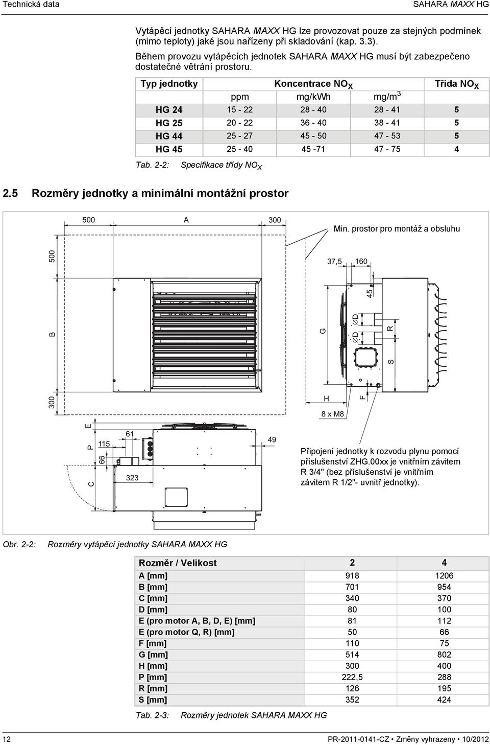 Typ jednotky Koncentrace NO X Třída NO X ppm mg/kwh mg/m 3 HG 24 15-22 28-40 28-41 5 HG 25 20-22 36-40 38-41 5 HG 44 25-27 45-50 47-53 5 HG 45 25-40 45-71 47-75 4 Tab. 2-2: Specifikace třídy NO X 2.