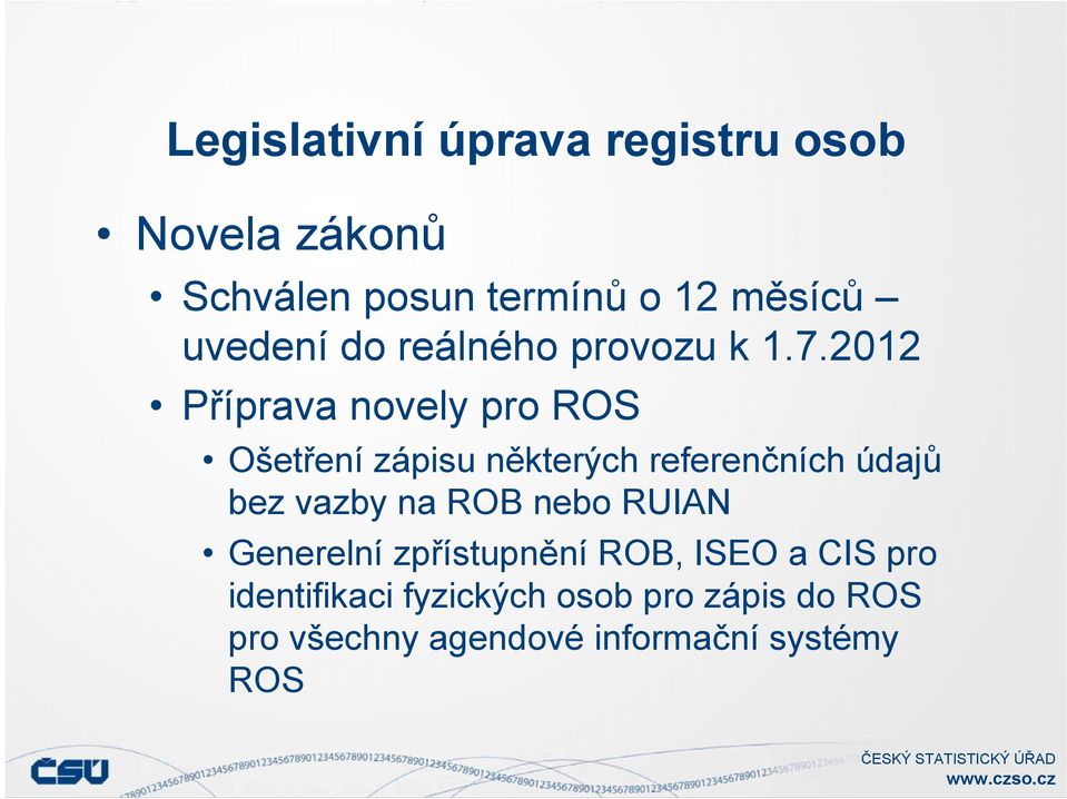 2012 Příprava novely pro ROS Ošetření zápisu některých referenčních údajů bez vazby na