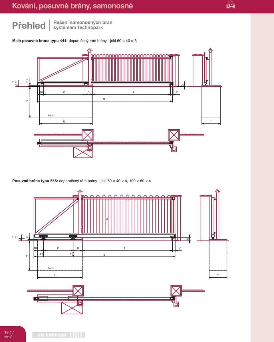 jekl 60 40 3 +- 0 G G1 1 V S beton U T Posuvná brána typu 555:
