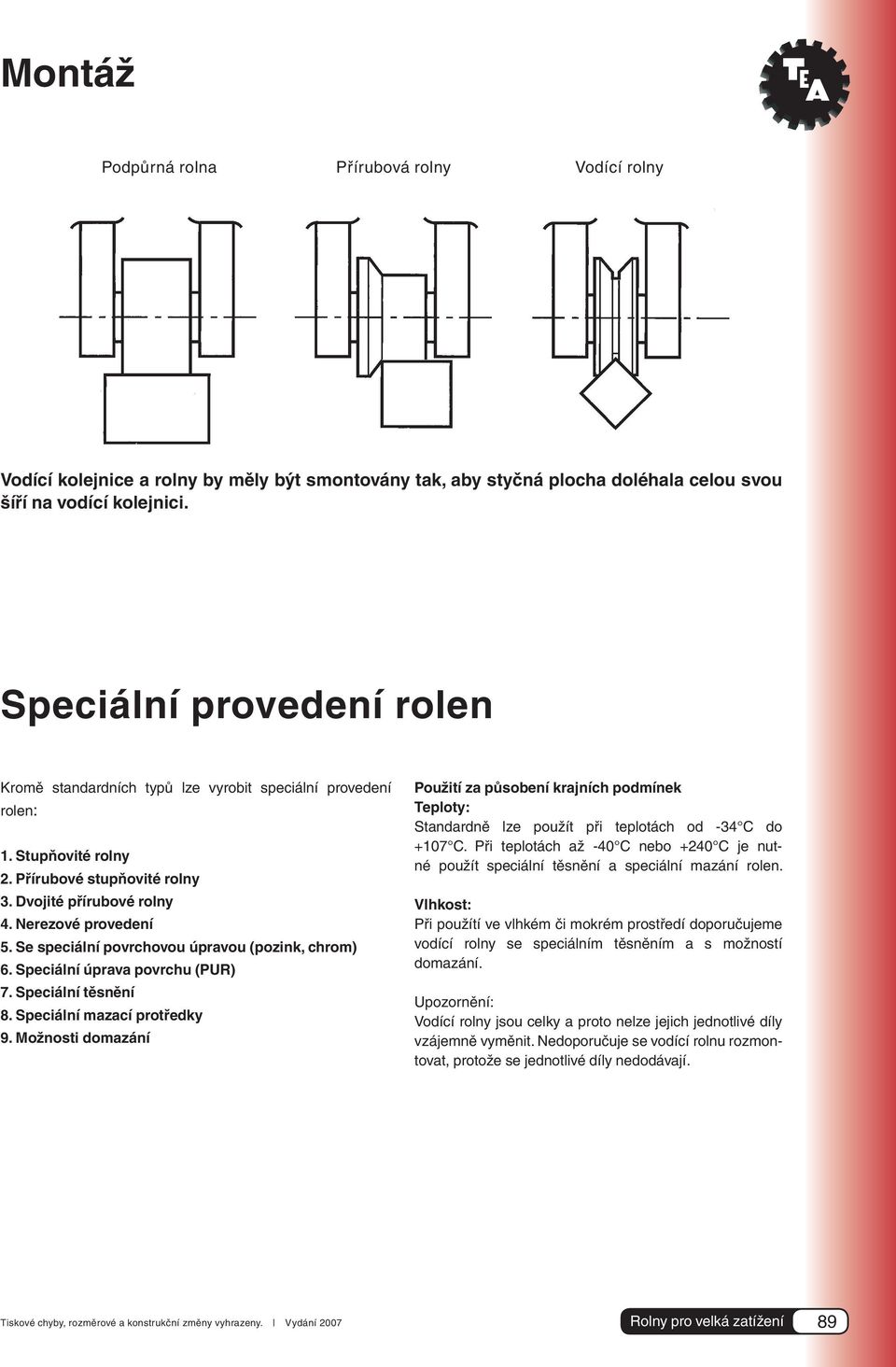 Se speciální povrchovou úpravou (pozink, chrom) 6. Speciální úprava povrchu (PUR) 7. Speciální těsnění 8. Speciální mazací protředky 9.