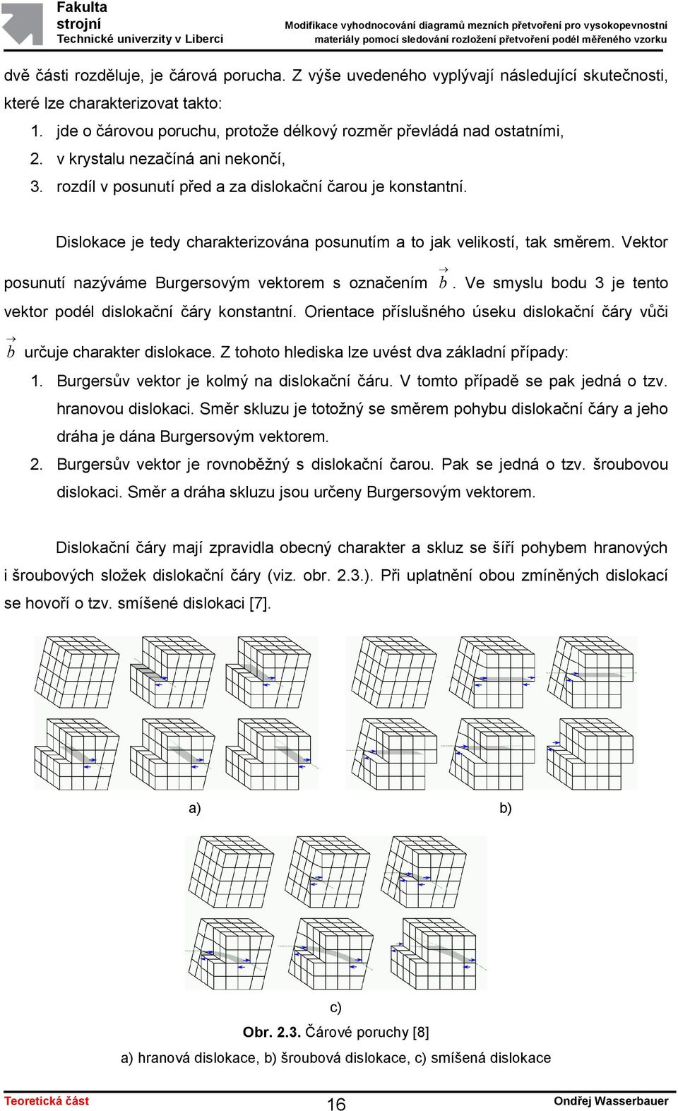 Vektor posunutí nazýváme Burgersovým vektorem s označením b. Ve smyslu bodu 3 je tento vektor podél dislokační čáry konstantní.