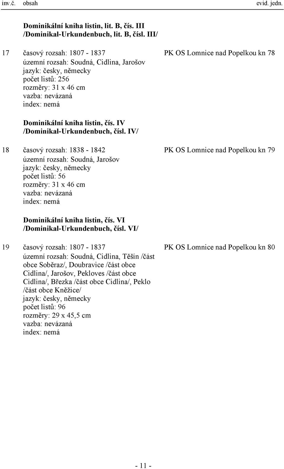 IV /Dominikal-Urkundenbuch, čísl.
