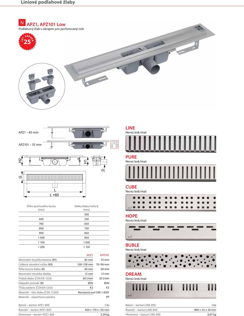 100 158 mm 70 96 mm Šířka koryta žlabu (G) 60 mm 60 mm Maximální tloušťka dlažby 12 mm 12 mm žlabu (ČSN EN 1253) 60 l/min 35 l/min Odpadní potrubí (D) Ø50 Ø40 Materiál tělo žlabu (ČSN 17240) Nerezová