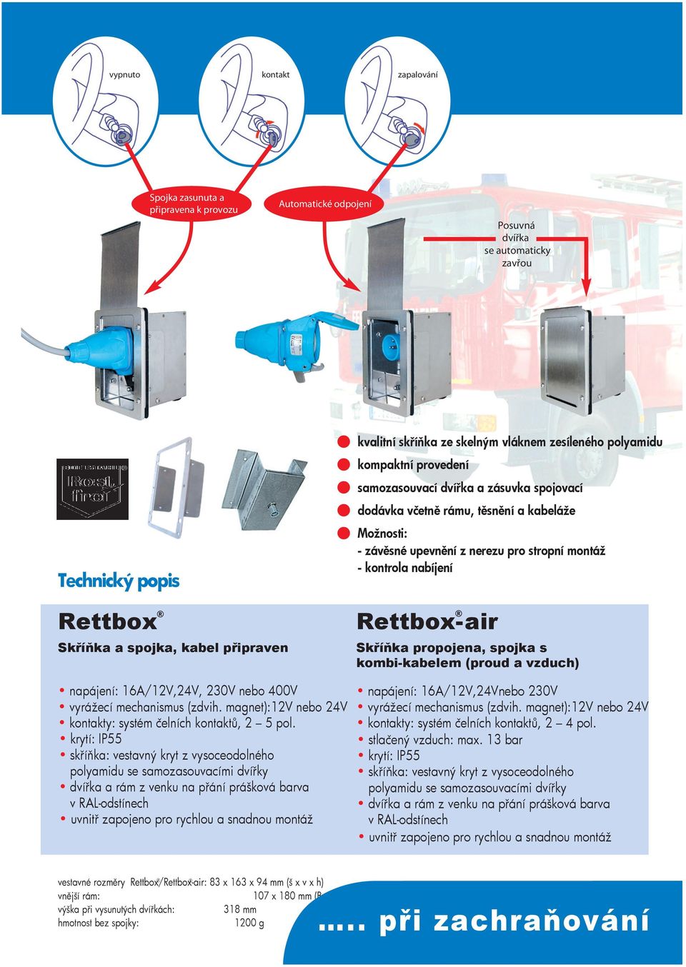 a spojka, kabel připraven Skříňka propojena, spojka s kombi-kabelem (proud a vzduch) napájení: 16A/,, 230V nebo 400V vyrážecí mechanismus (zdvih.