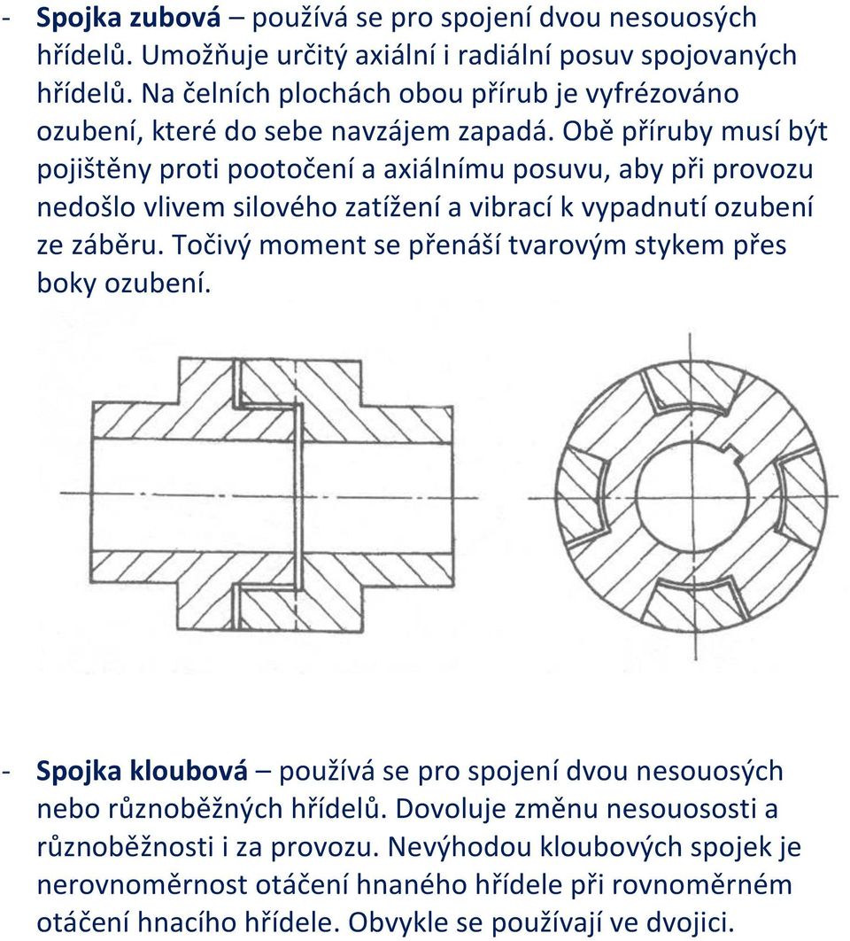 Obě příruby musí být pojištěny proti pootočení a axiálnímu posuvu, aby při provozu nedošlo vlivem silového zatížení a vibrací k vypadnutí ozubení ze záběru.