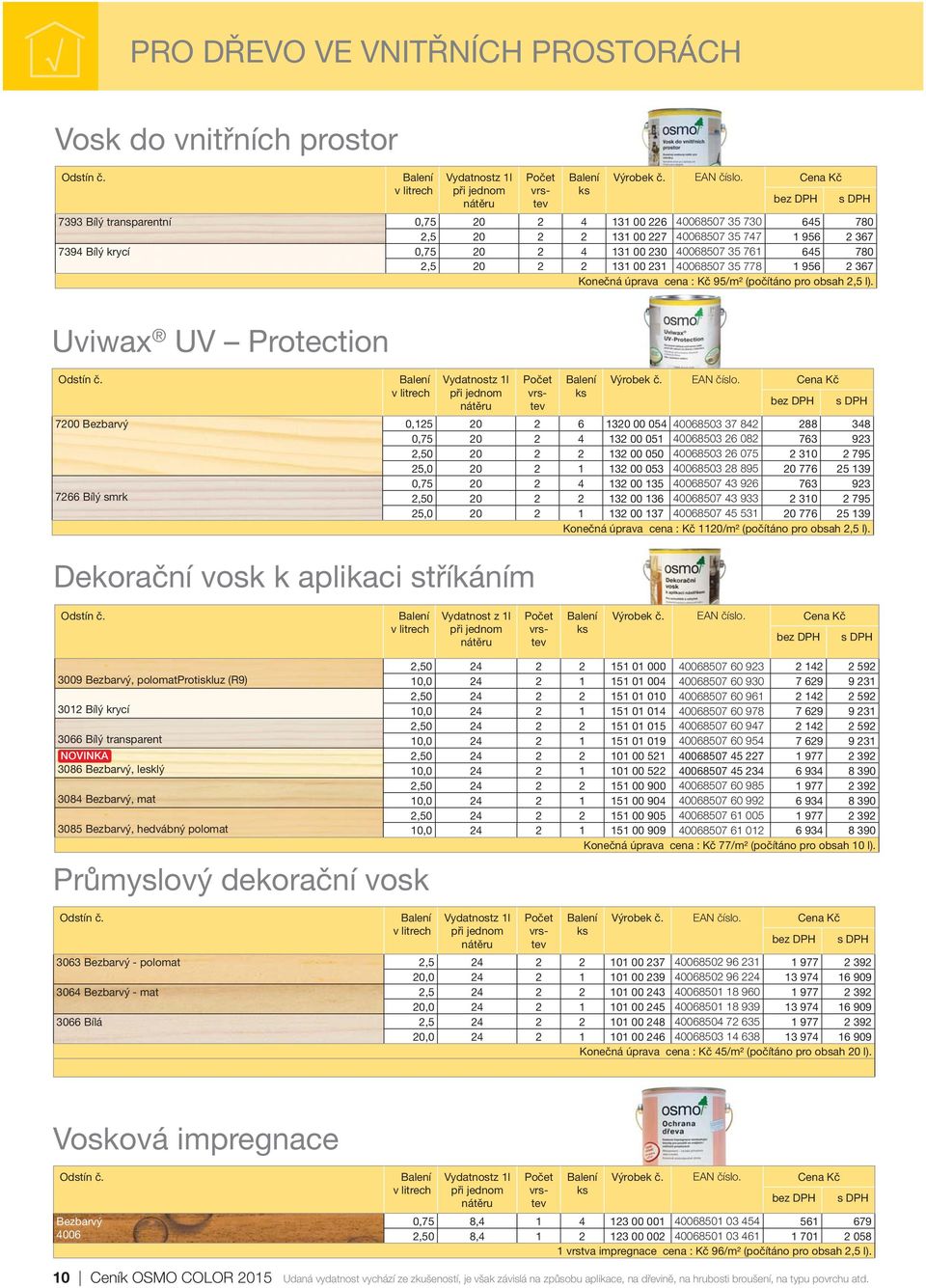 Uviwax UV Protection Vydatnostz 1l Dekorační vosk k aplikaci stříkáním 7200 0,125 20 2 6 1320 00 054 40068503 37 842 288 348 0,75 20 2 4 132 00 051 40068503 26 082 763 923 2,50 20 2 2 132 00 050