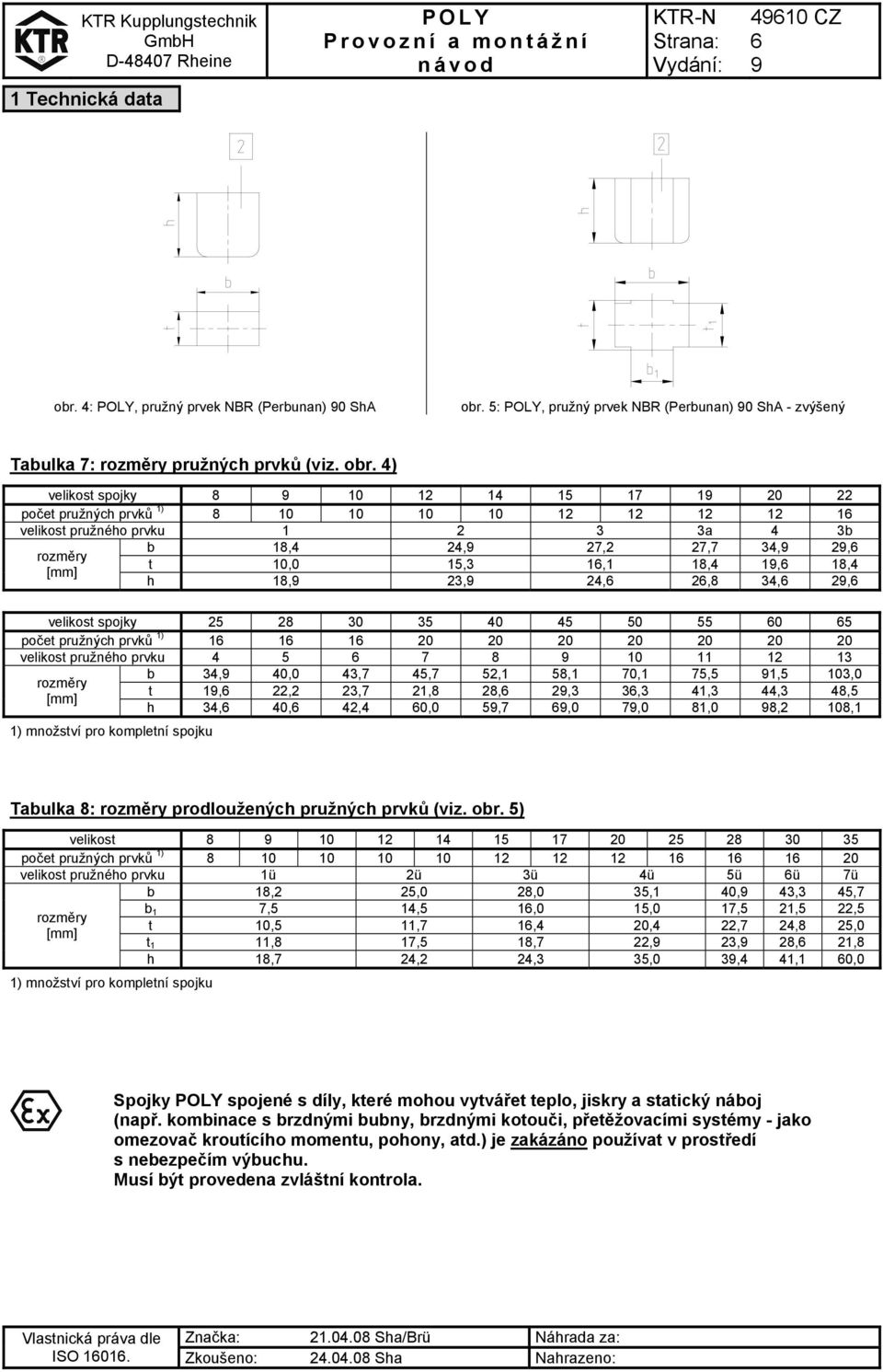 5:, pružný prvek NBR (Perbunan) 0 ShA - zvýšený Tabulka 7: rozměry pružných prvků (viz. obr.
