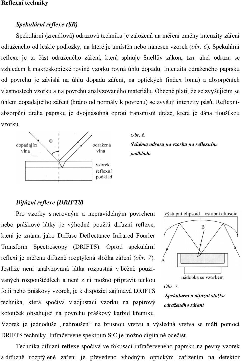 Intenzita odraženého paprsku od povrchu je závislá na úhlu dopadu záření, na optických (index lomu) a absorpčních vlastnostech vzorku a na povrchu analyzovaného materiálu.