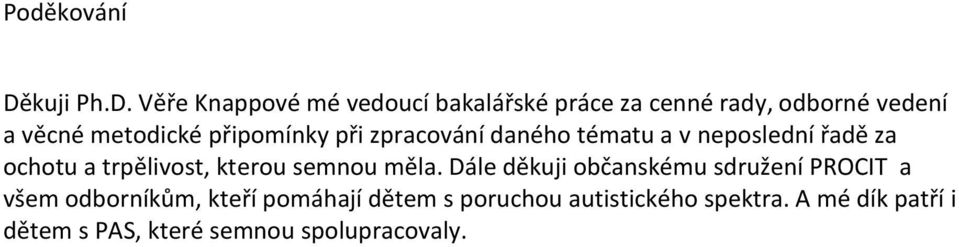 Věře Knappové mé vedoucí bakalářské práce za cenné rady, odborné vedení a věcné metodické