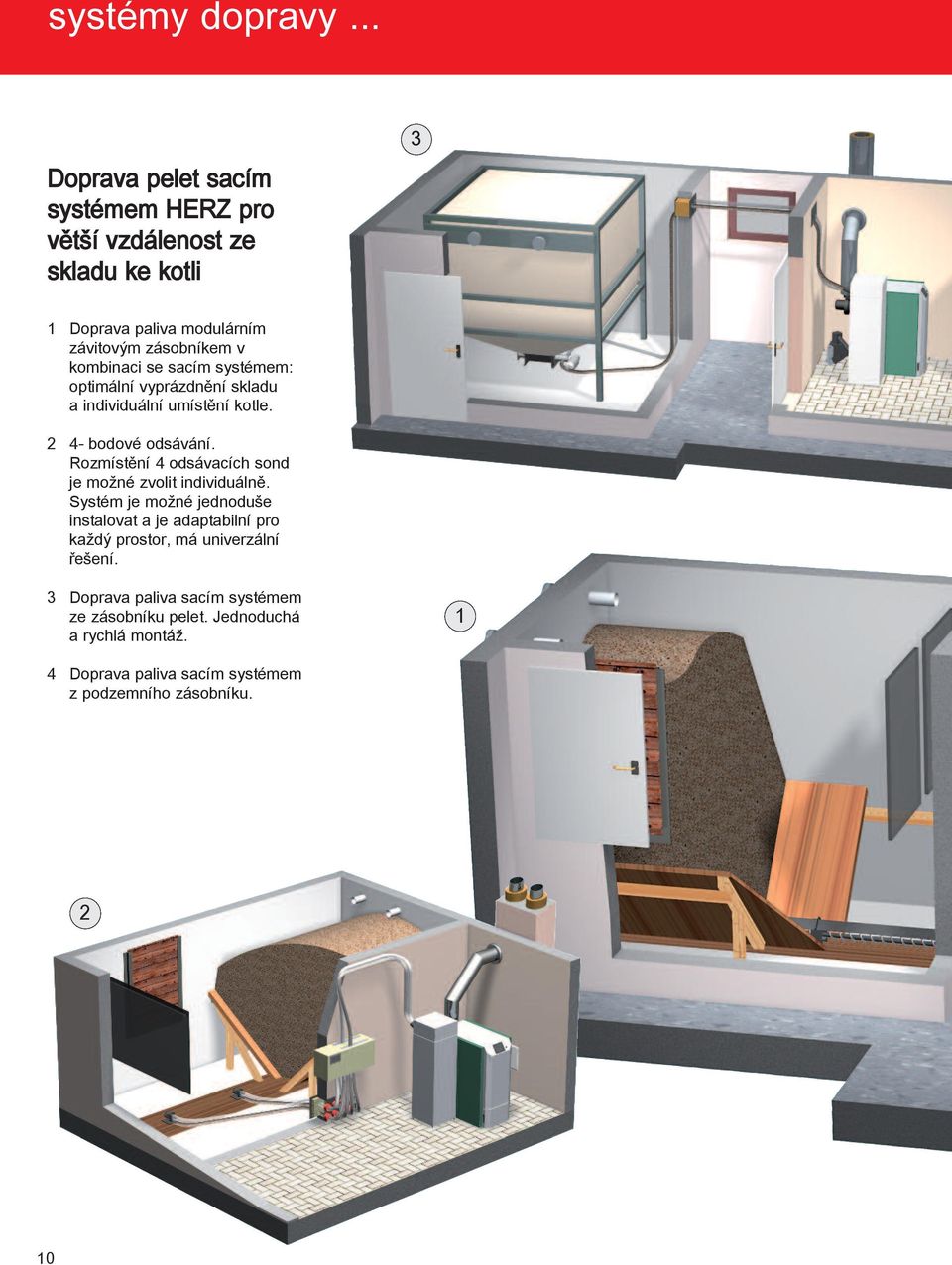 kombinaci se sacím systémem: optimální vyprázdnění skladu a individuální umístění kotle. 2 4- bodové odsávání.