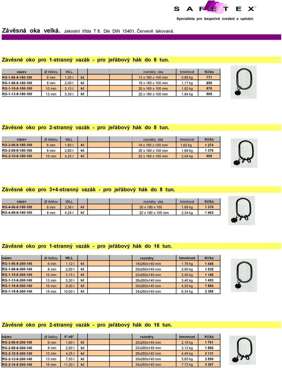 x 100 mm 1,82 kg 876 RG-1-13-8-180-100 13 mm 5,30 t kč 22 x 180 x 100 mm 1,84 kg 959 Závěsné oko pro 2-stranný vazák - pro jeřábový hák do 8 tun.