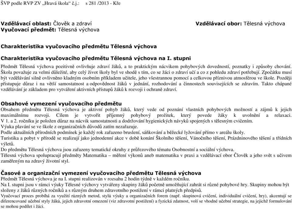 Škola považuje za velmi důležité, aby celý život školy byl ve shodě s tím, co se žáci o zdraví učí a co z pohledu zdraví potřebují.