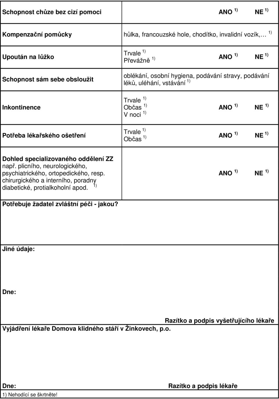 specializovaného oddělení ZZ např. plicního, neurologického, psychiatrického, ortopedického, resp. chirurgického a interního, poradny 1) diabetické, protialkoholní apod.