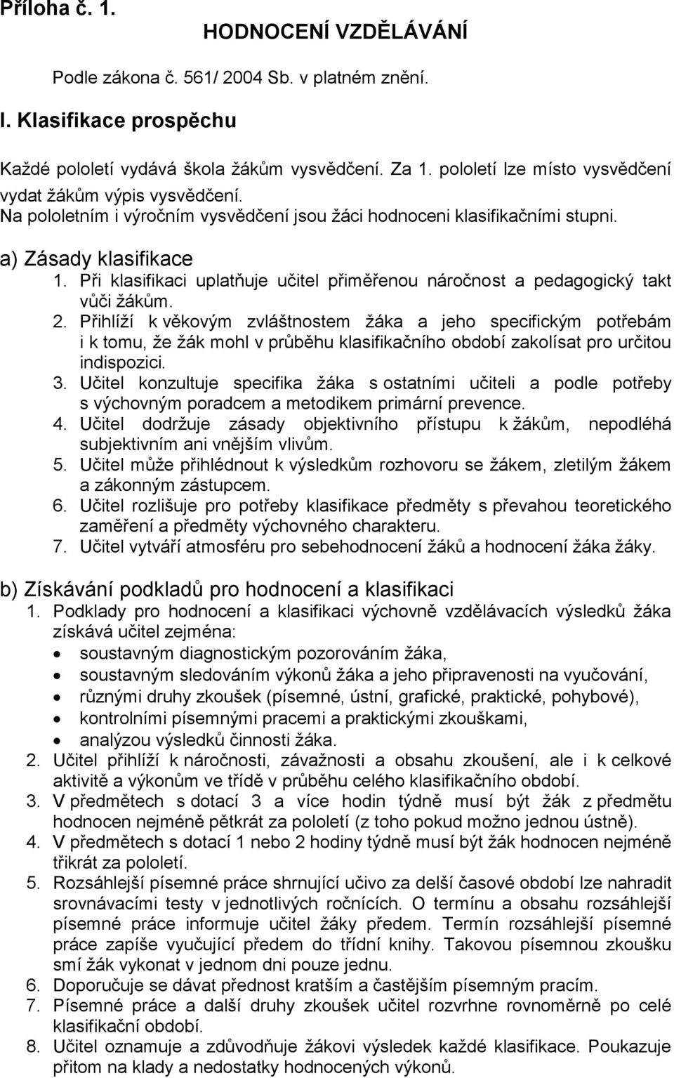 Při klasifikaci uplatňuje učitel přiměřenou náročnost a pedagogický takt vůči žákům. 2.